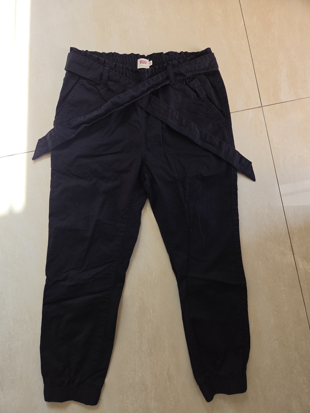 Women's Black Tie Waist Jogger Pants